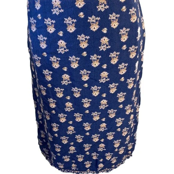 Lucky Brand Floral Midi Dress Button Collar Medium Minimalist Peasant Rayon Tie - Picture 2 of 12